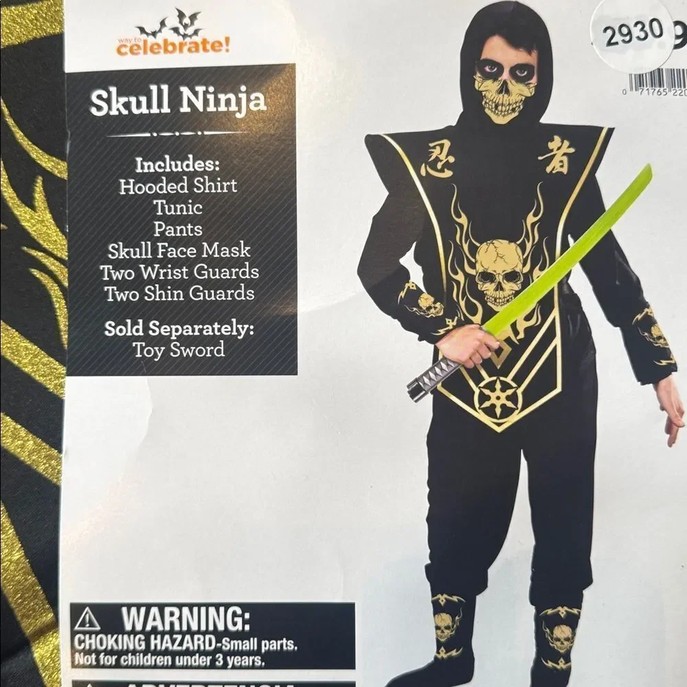 Kids Skull Ninja Costume 6 Piece Set Halloween Size L 10/12 NEW